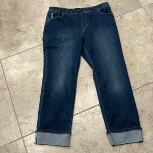 Susan Graver Petite High Stretch Denim Pull-On Cuffed Jeans
